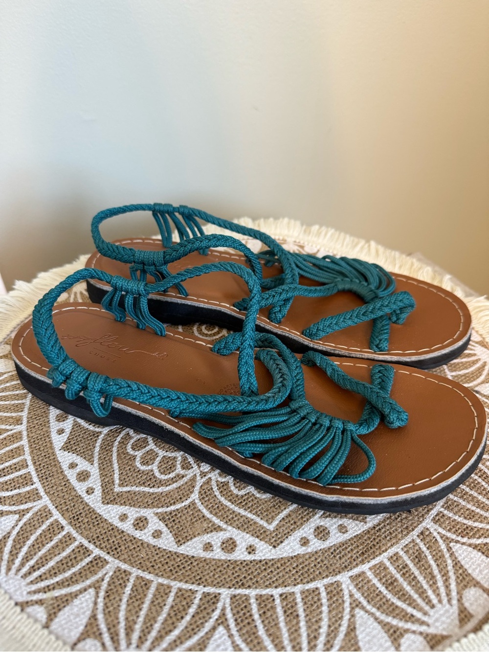 FLOW SHOES Teal Braided Rope Sandals - Size 8 - Made in MEXICO - Scent Infused